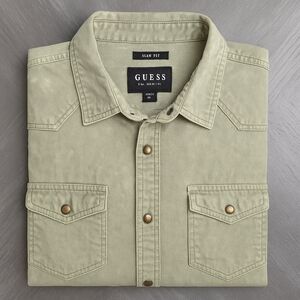 GUESS | Men’s Sage/Olive Green Shirt | Long Sleeve Shirt | Large Slim Fit